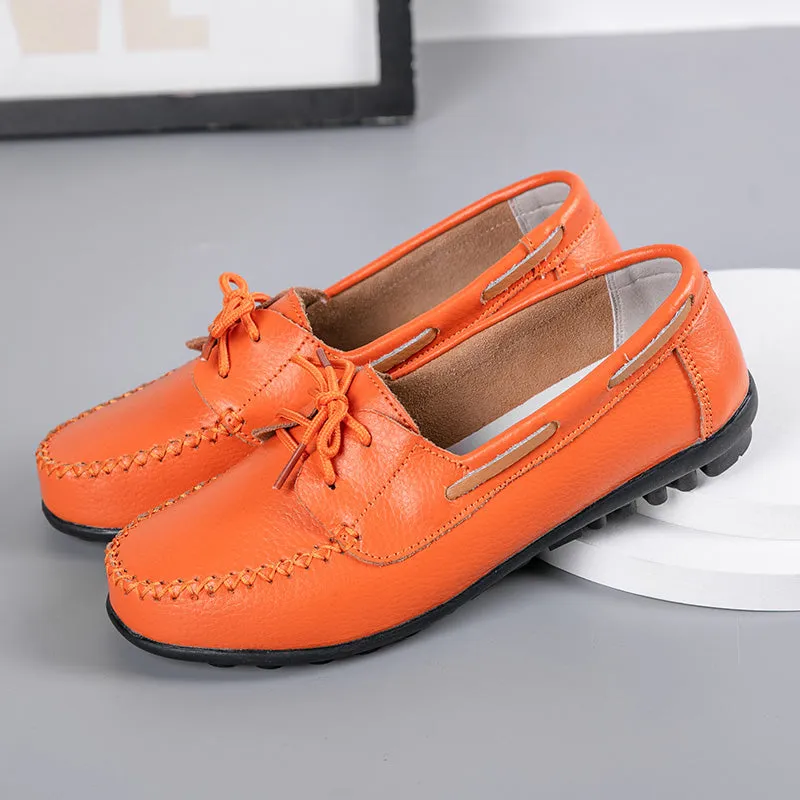 Genuine Leather Fashion Women Flats Ballerina Shoes Women Moccasins Nurse Shoes Lace Up Women Shoe Outdoor Plus Size Shoes Woman