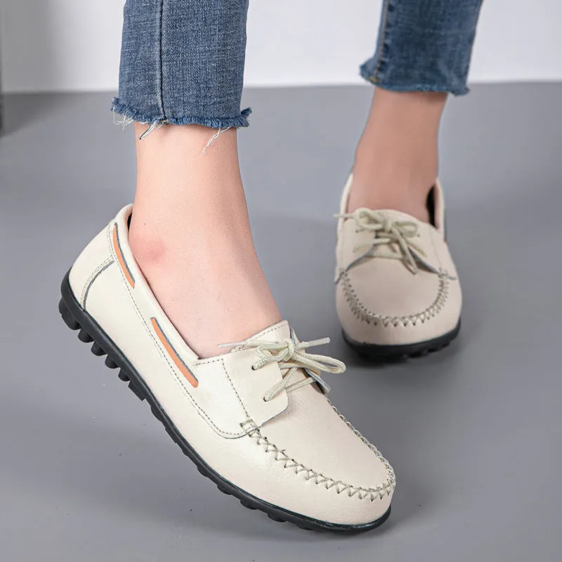 Genuine Leather Fashion Women Flats Ballerina Shoes Women Moccasins Nurse Shoes Lace Up Women Shoe Outdoor Plus Size Shoes Woman