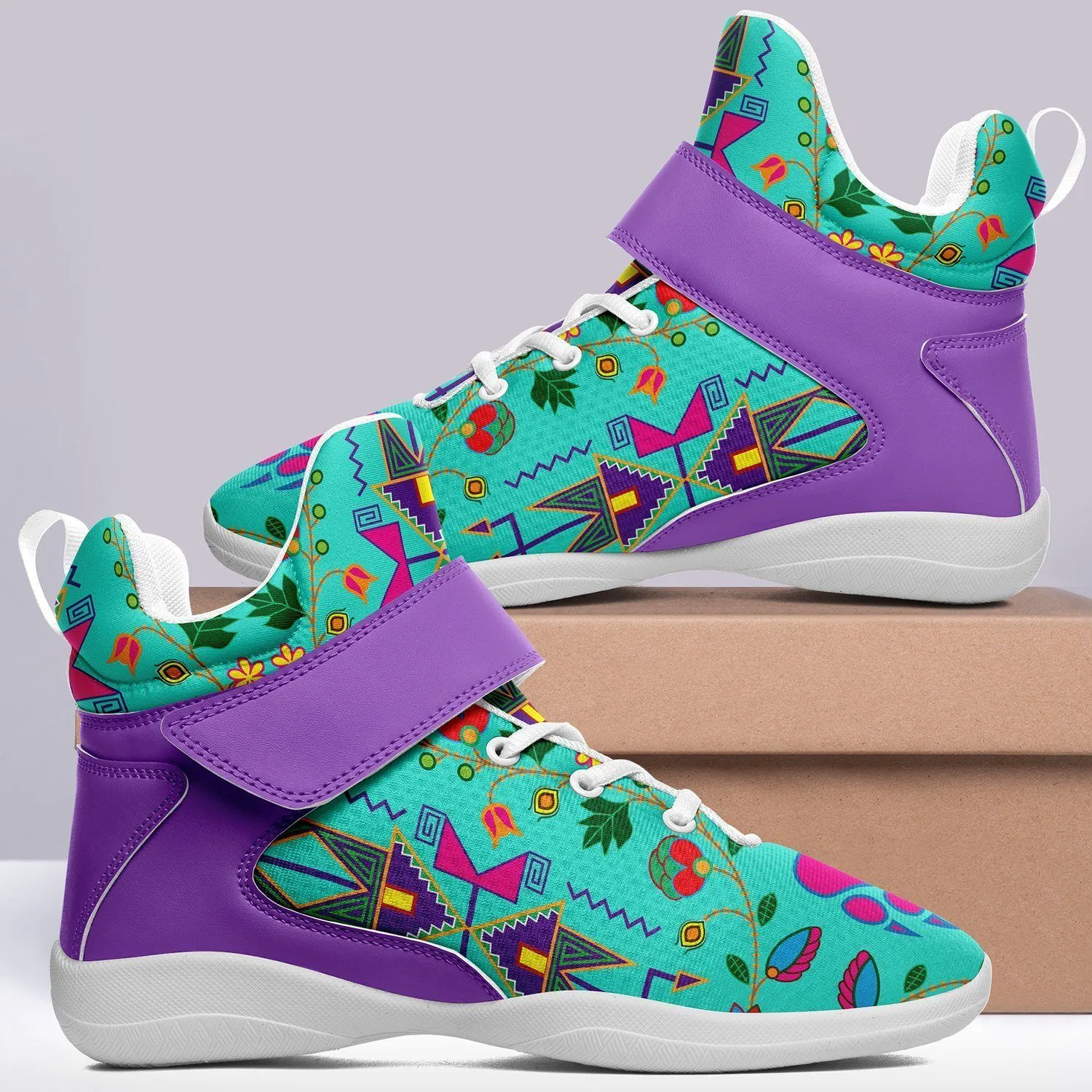 Geometric Floral Fall Sky Ipottaa Basketball / Sport High Top Shoes - White Sole