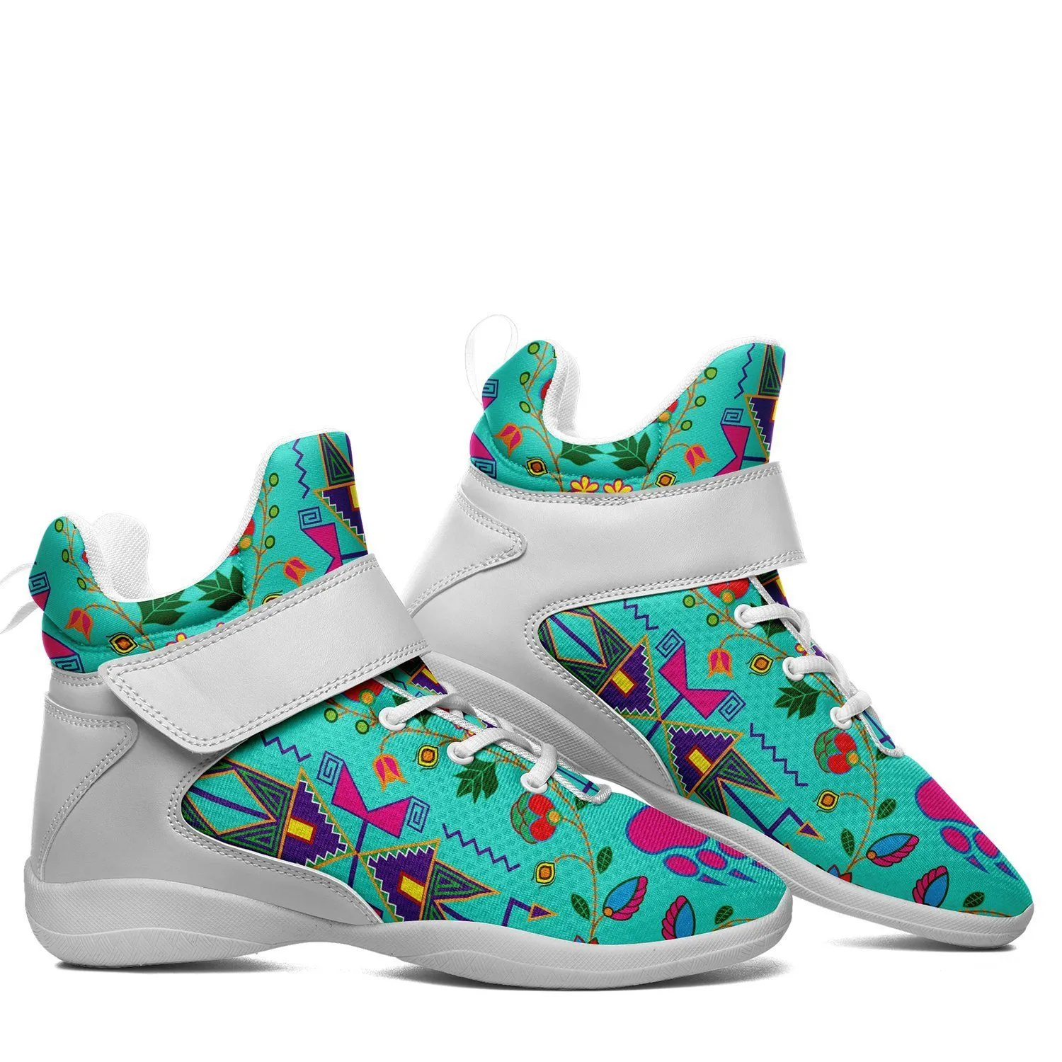 Geometric Floral Fall Sky Ipottaa Basketball / Sport High Top Shoes - White Sole