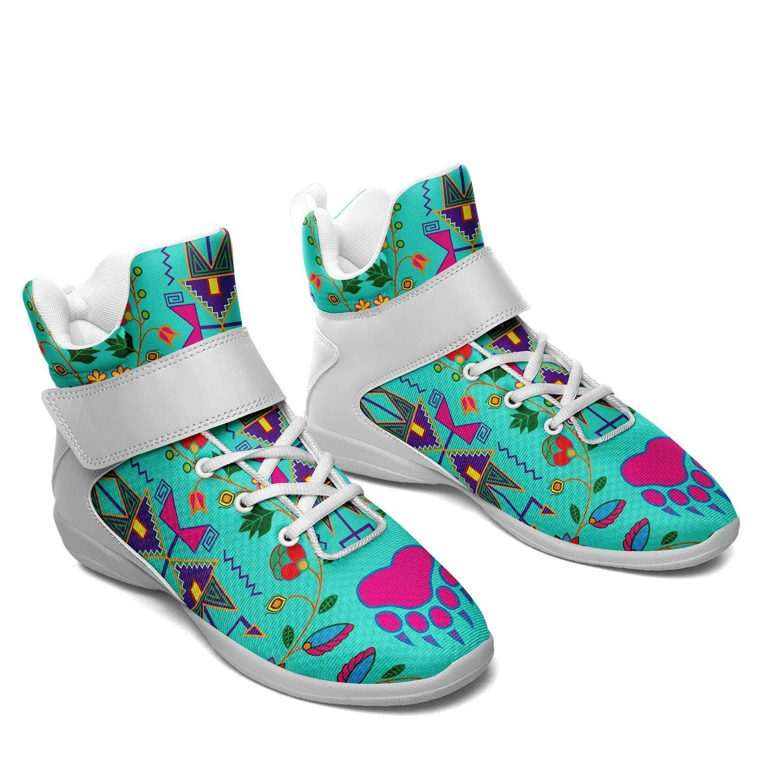 Geometric Floral Fall Sky Ipottaa Basketball / Sport High Top Shoes - White Sole