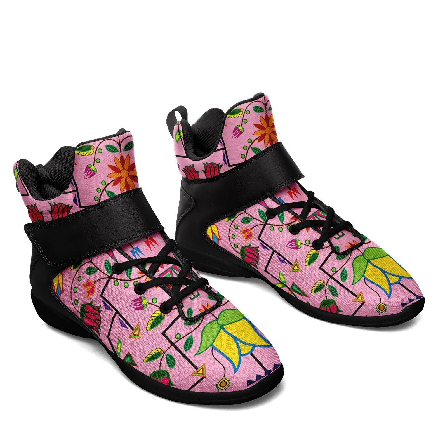 Geometric Floral Summer Sunset Ipottaa Basketball / Sport High Top Shoes - Black Sole