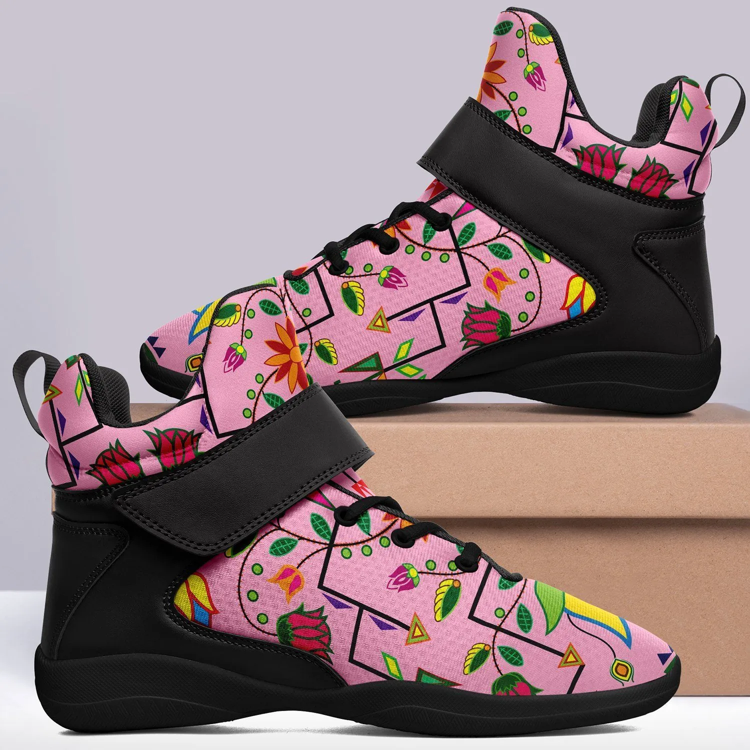 Geometric Floral Summer Sunset Ipottaa Basketball / Sport High Top Shoes - Black Sole