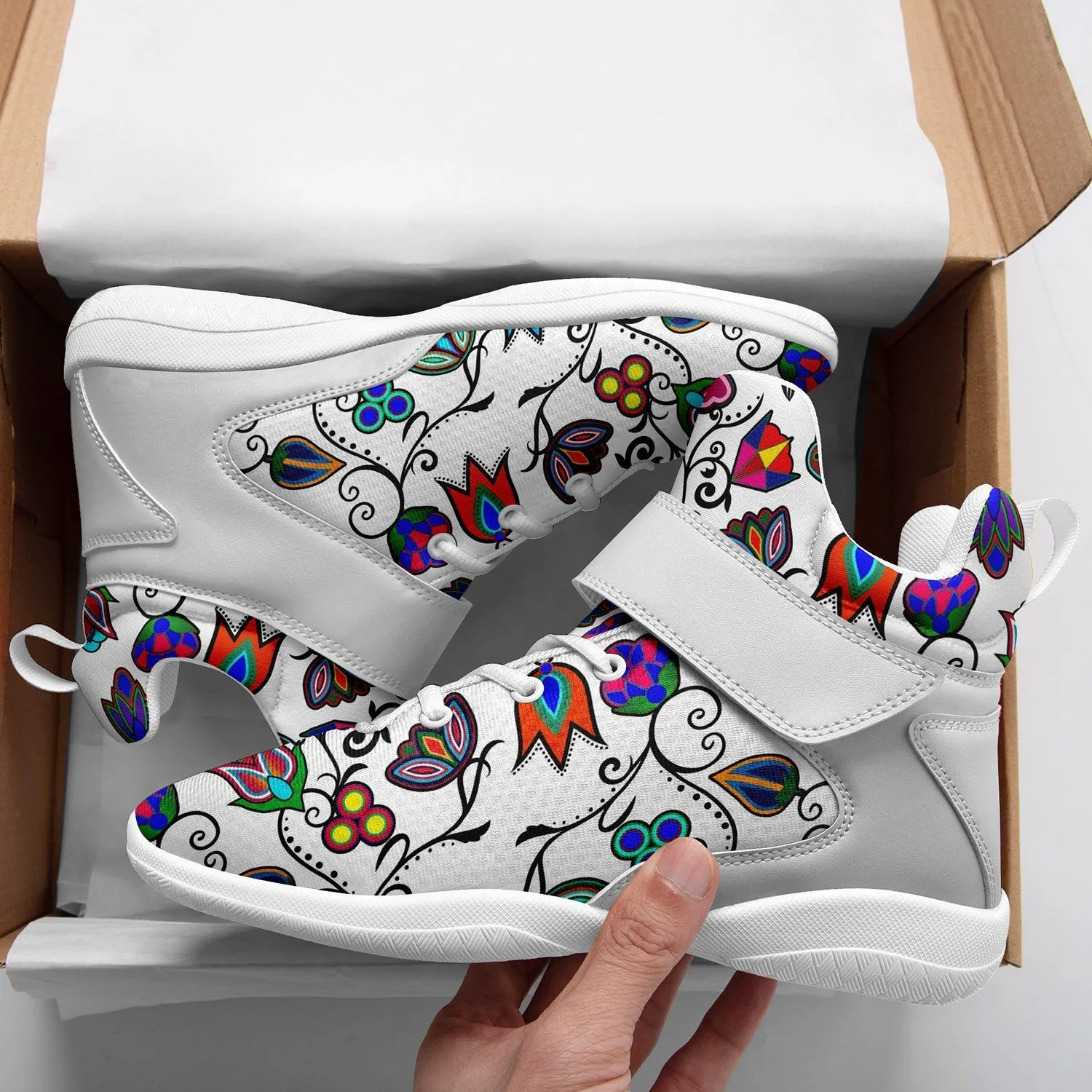 Indigenous Paisley White Kid's Ipottaa Basketball / Sport High Top Shoes