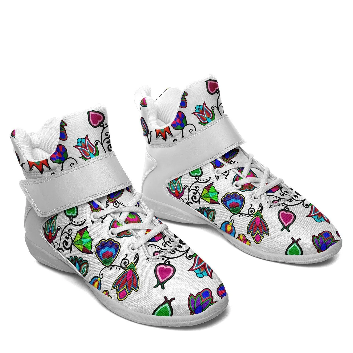 Indigenous Paisley White Kid's Ipottaa Basketball / Sport High Top Shoes