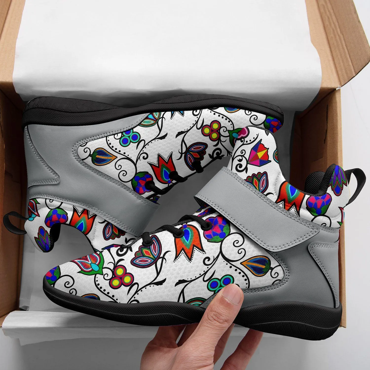 Indigenous Paisley White Kid's Ipottaa Basketball / Sport High Top Shoes