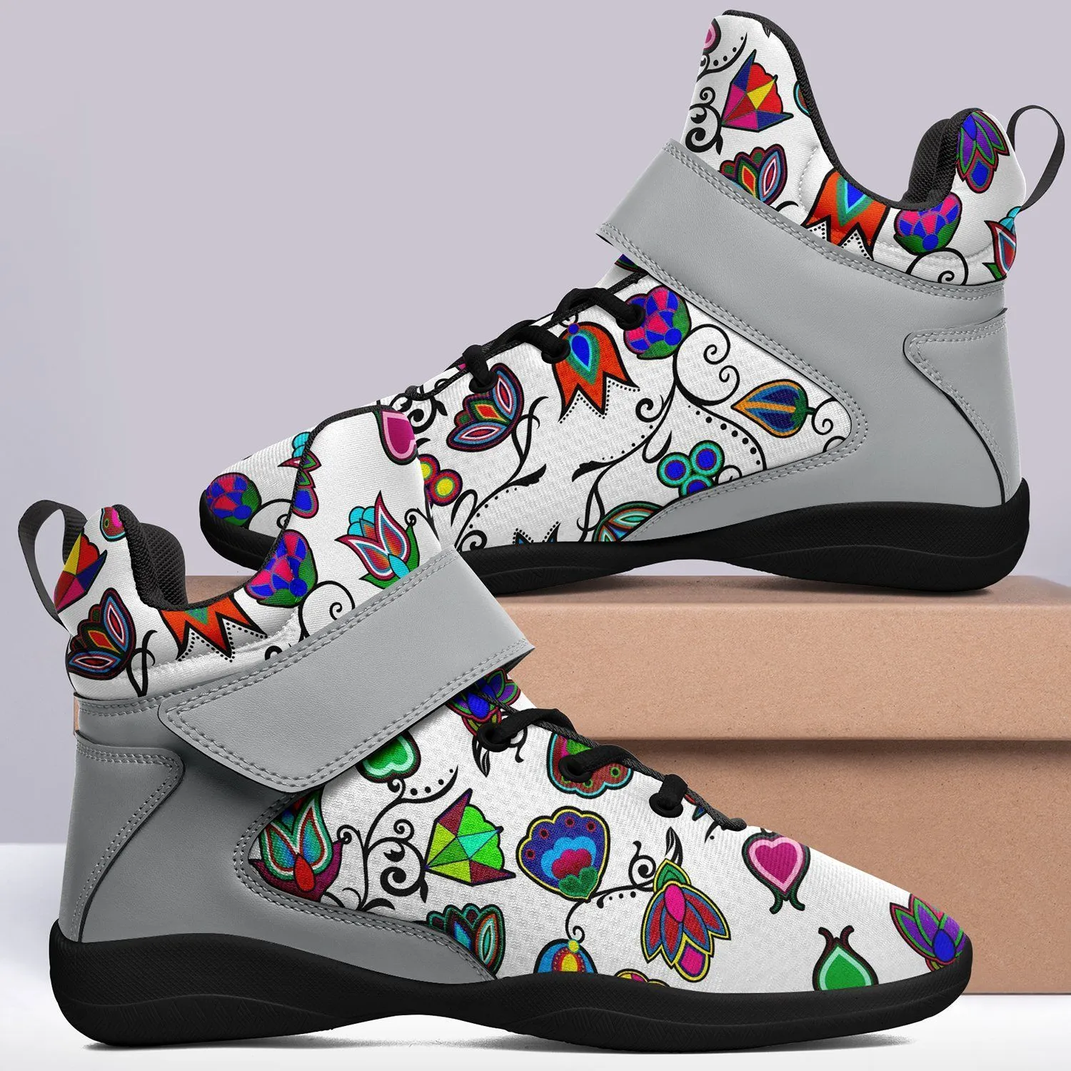 Indigenous Paisley White Kid's Ipottaa Basketball / Sport High Top Shoes