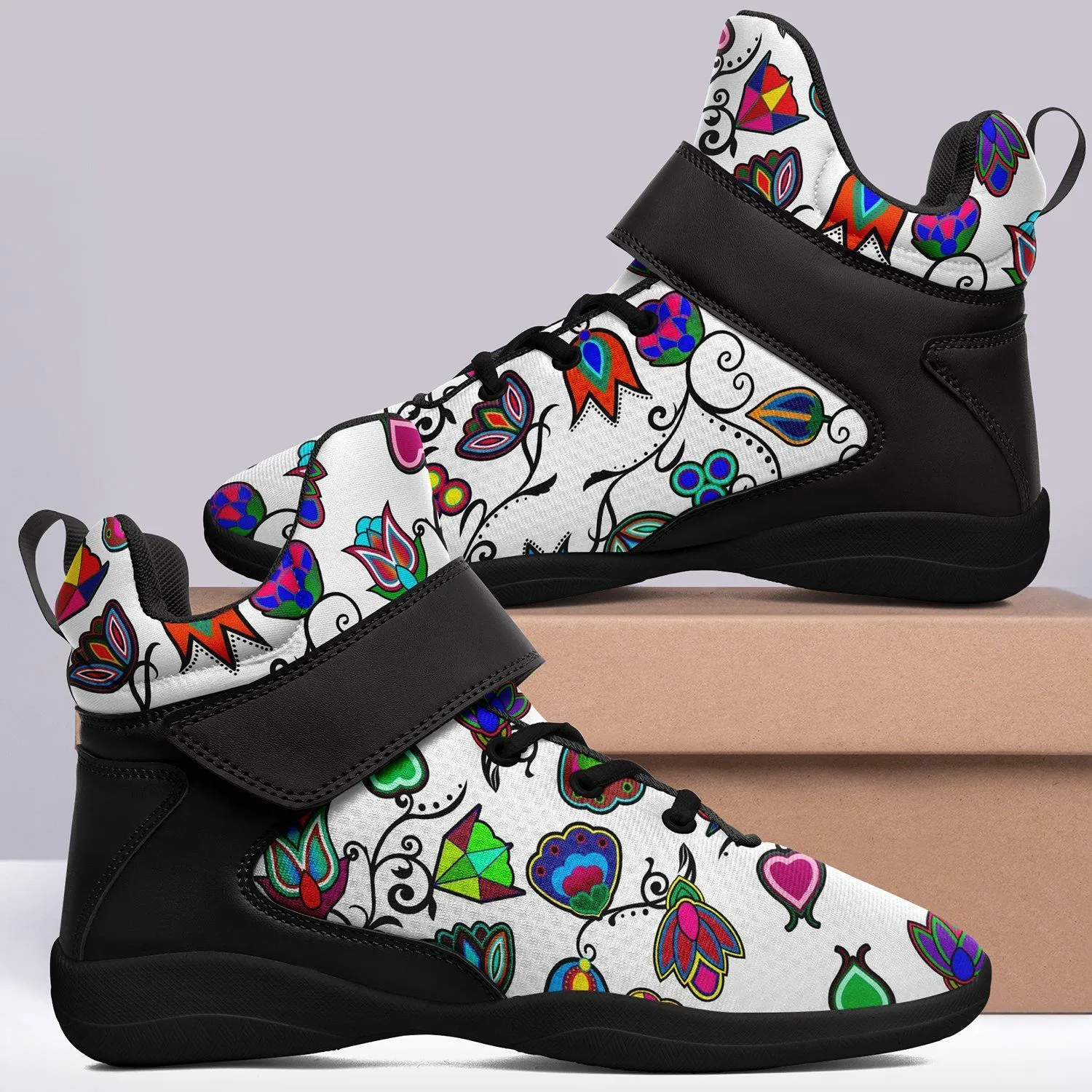 Indigenous Paisley White Kid's Ipottaa Basketball / Sport High Top Shoes