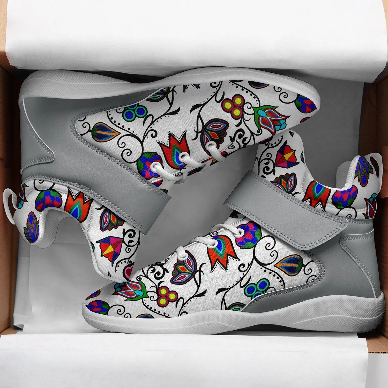 Indigenous Paisley White Kid's Ipottaa Basketball / Sport High Top Shoes