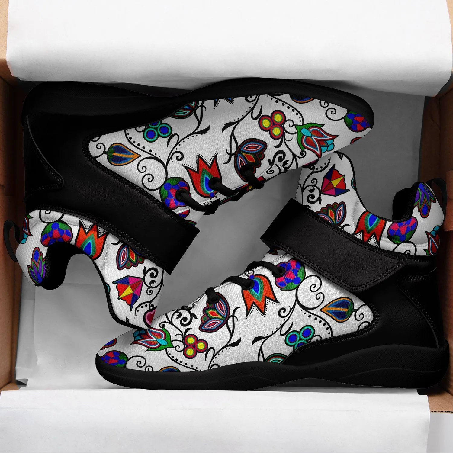 Indigenous Paisley White Kid's Ipottaa Basketball / Sport High Top Shoes