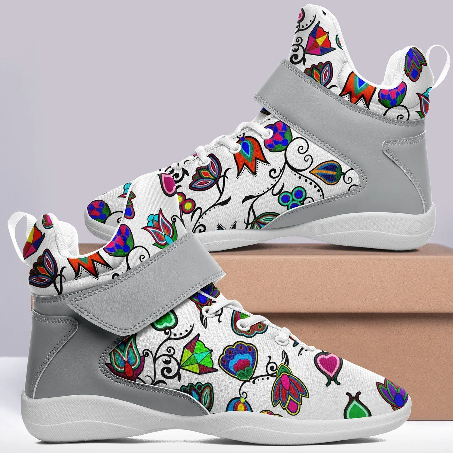 Indigenous Paisley White Kid's Ipottaa Basketball / Sport High Top Shoes