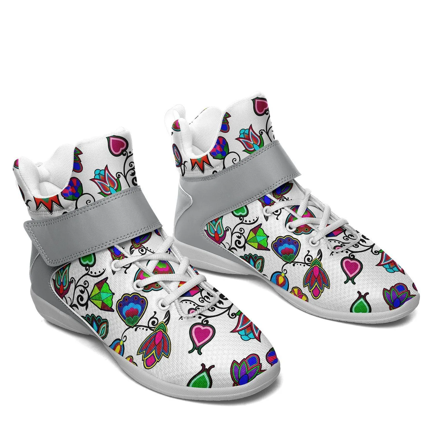 Indigenous Paisley White Kid's Ipottaa Basketball / Sport High Top Shoes