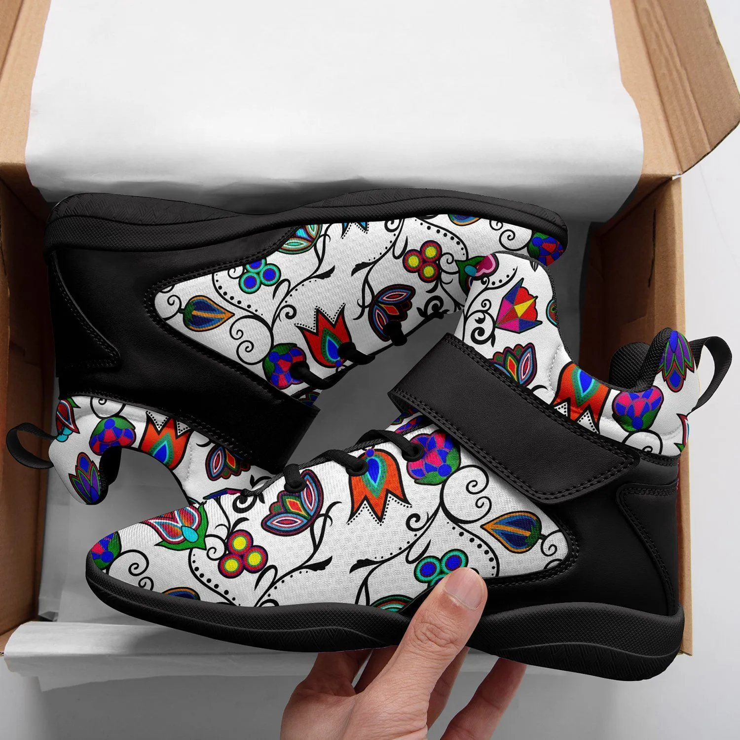 Indigenous Paisley White Kid's Ipottaa Basketball / Sport High Top Shoes