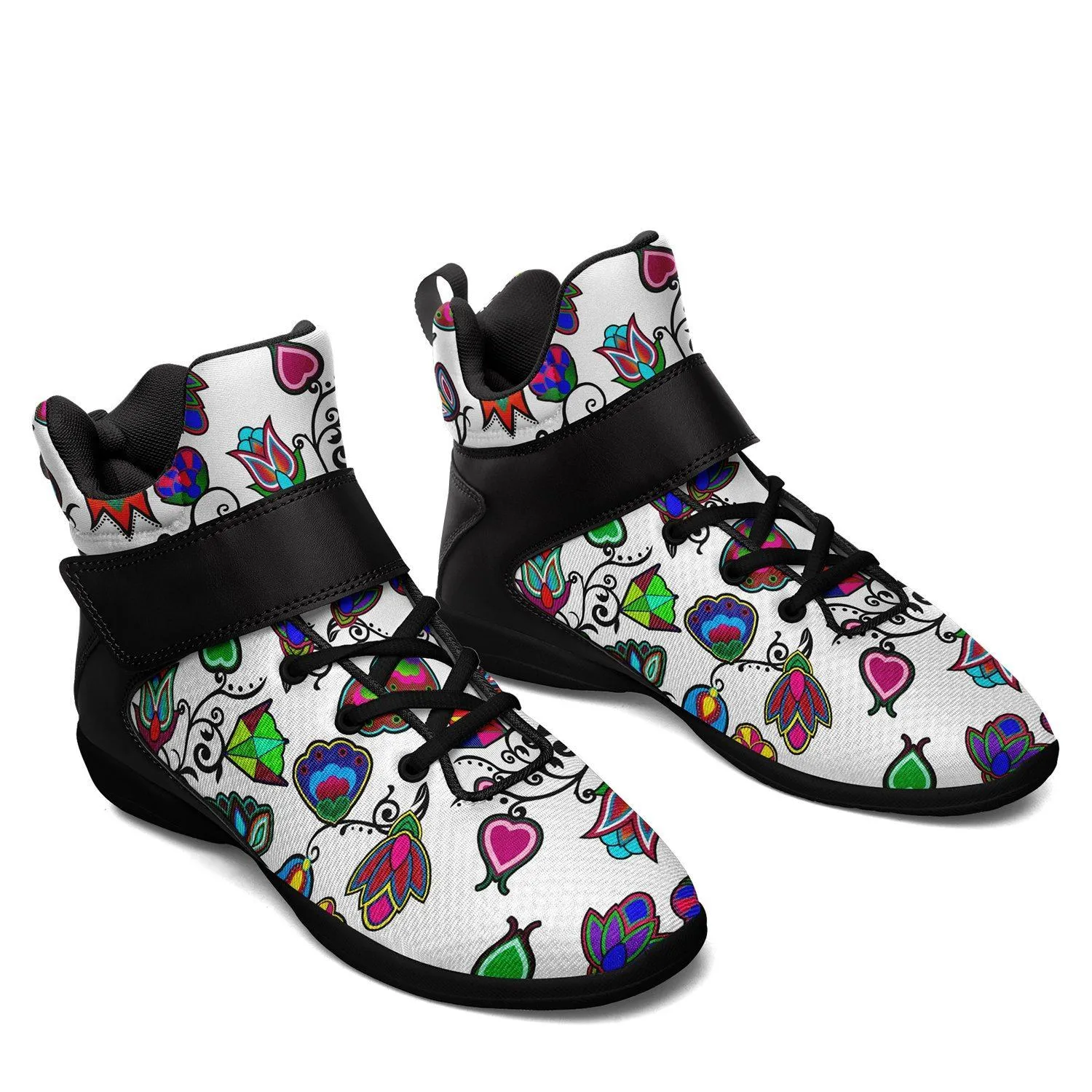 Indigenous Paisley White Kid's Ipottaa Basketball / Sport High Top Shoes