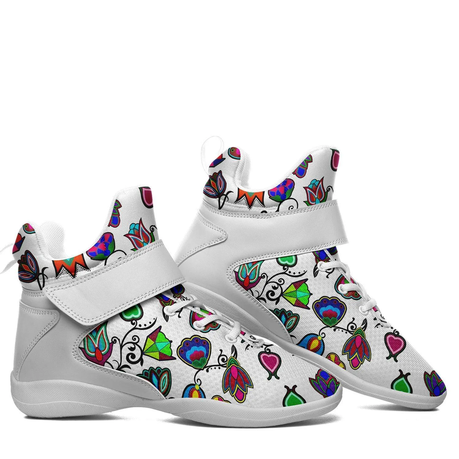 Indigenous Paisley White Kid's Ipottaa Basketball / Sport High Top Shoes