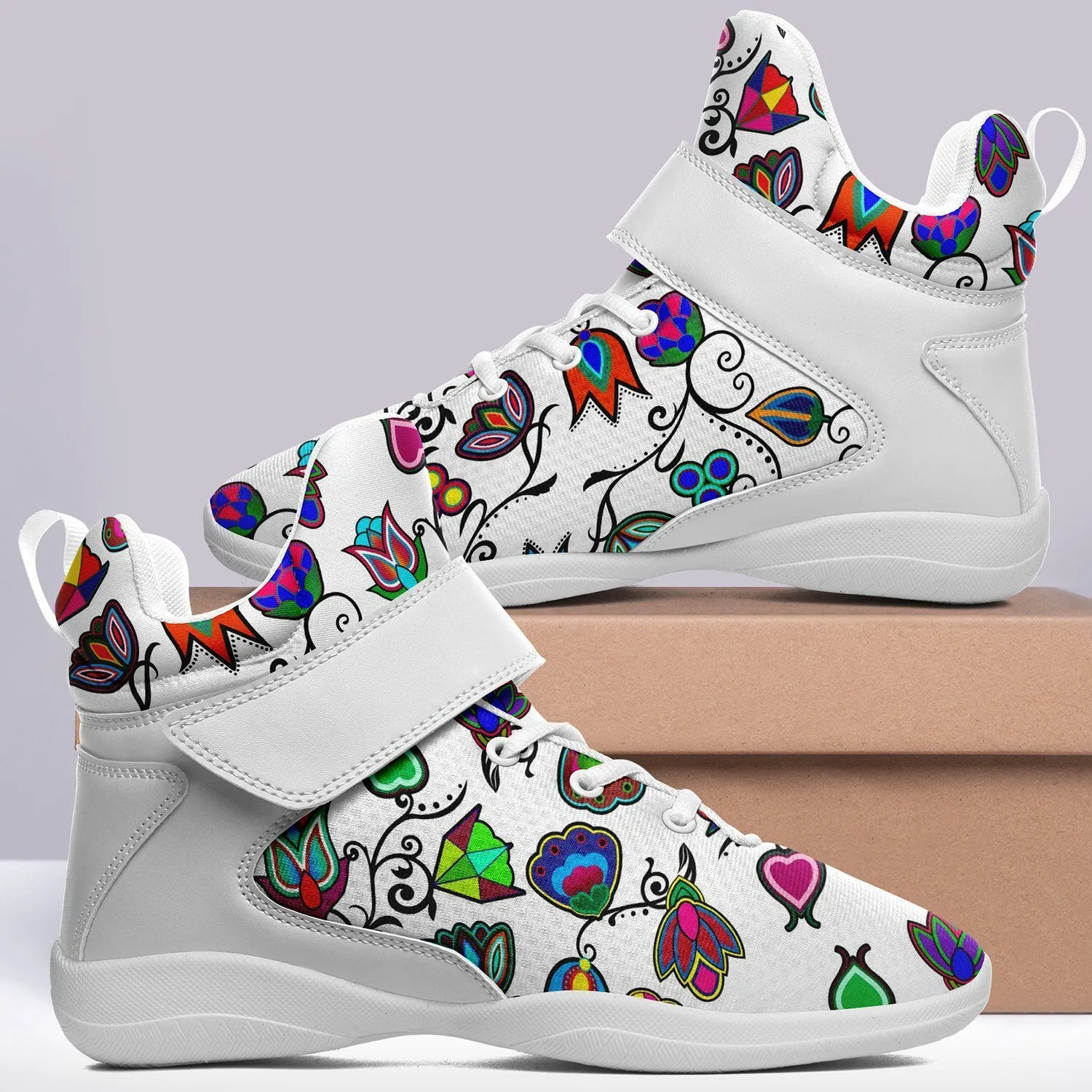 Indigenous Paisley White Kid's Ipottaa Basketball / Sport High Top Shoes