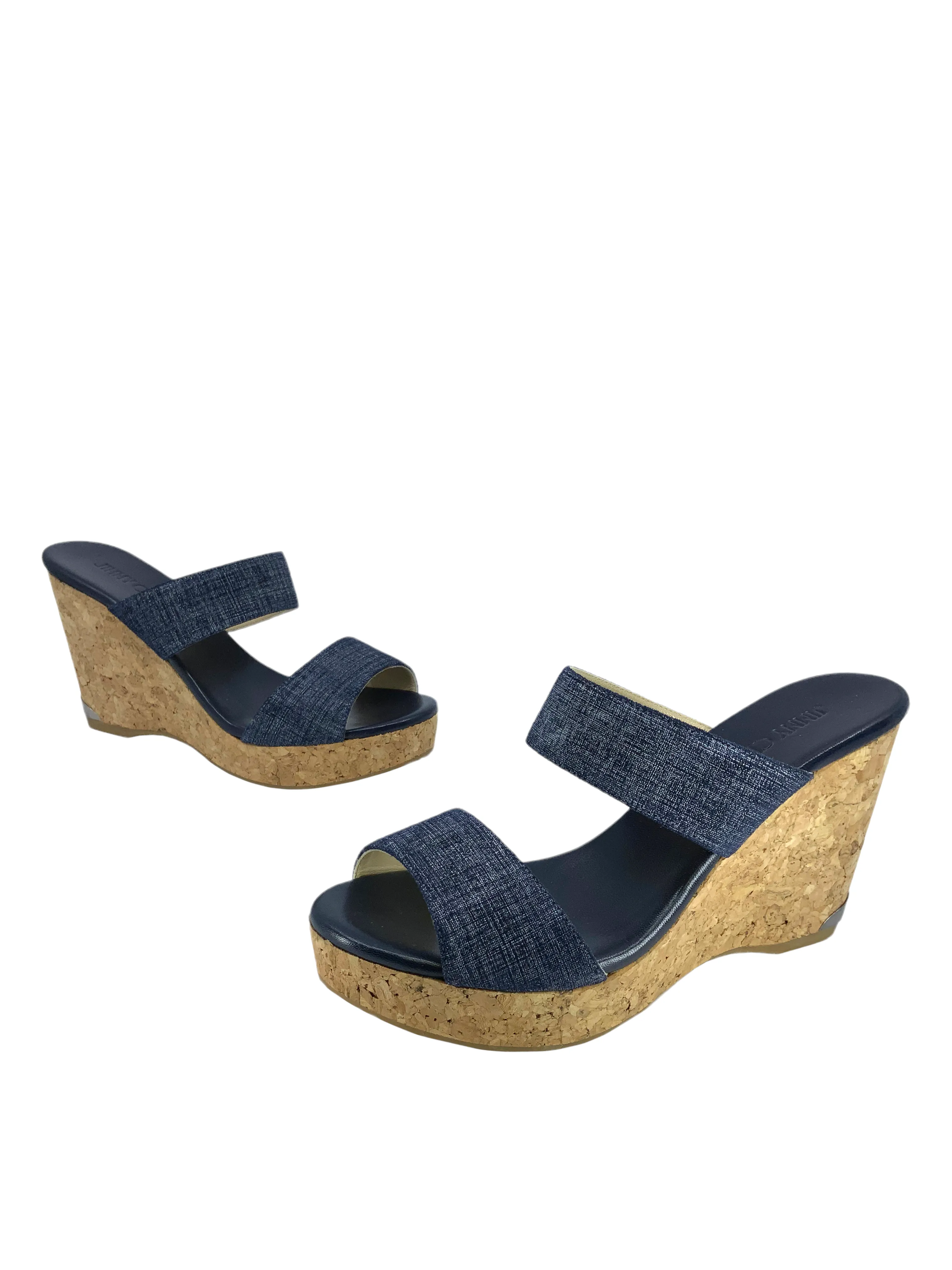 Jimmy Choo Parker Denim Cork Wedge Slide Sandals Size 9.5