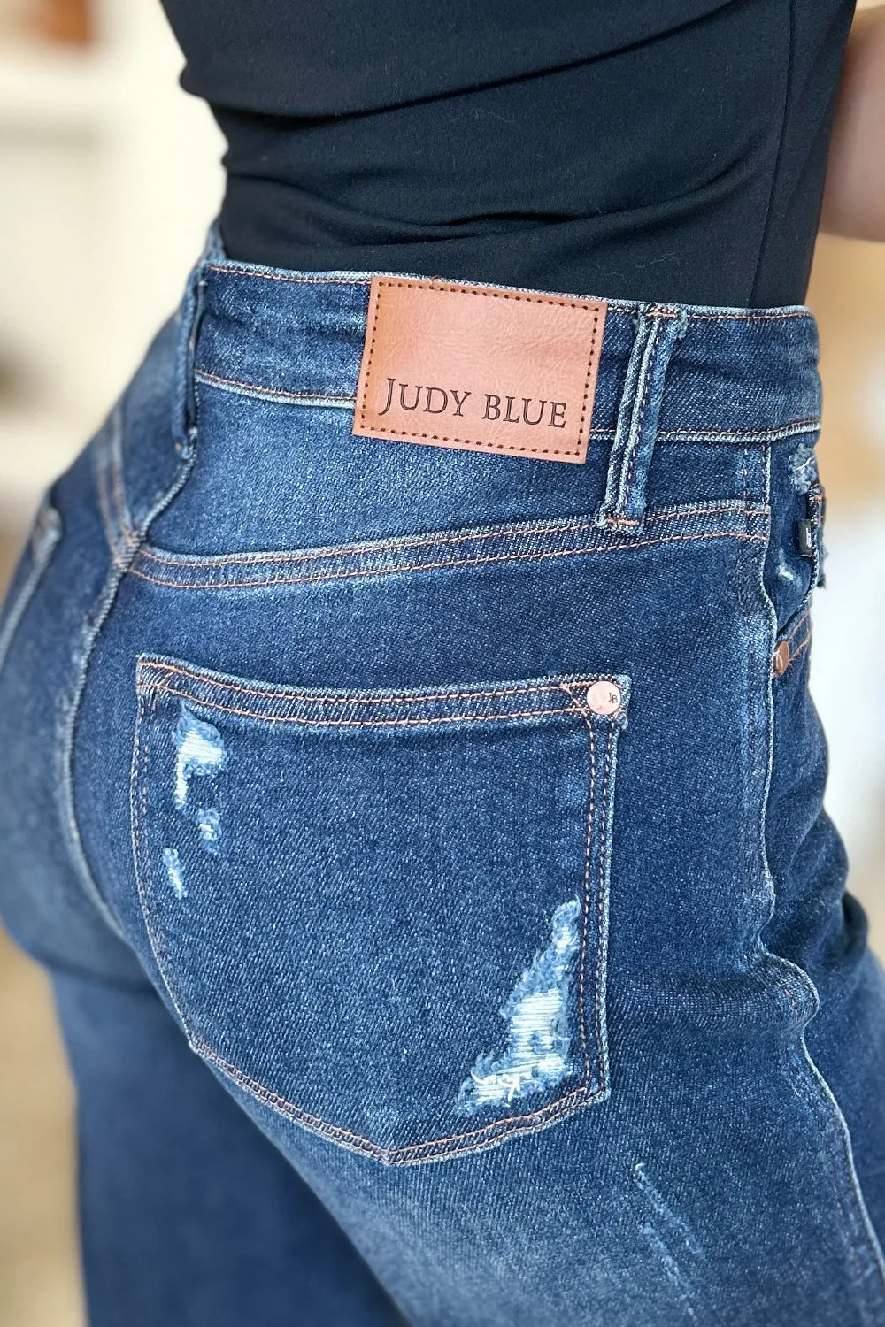 Judy Blue* Dark Rigid Magic Heavy Destroy Straight Jeans