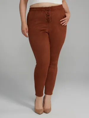 Lace-Up Faux Suede Leggings