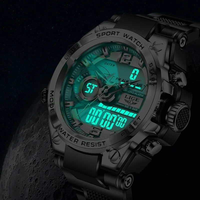 LIGE Digital Military style Sport Led Quartz Watch