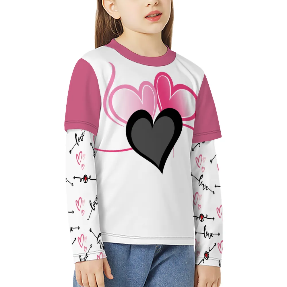 Love in Motion Long-sleeve Splicing T-Shirt for Girls