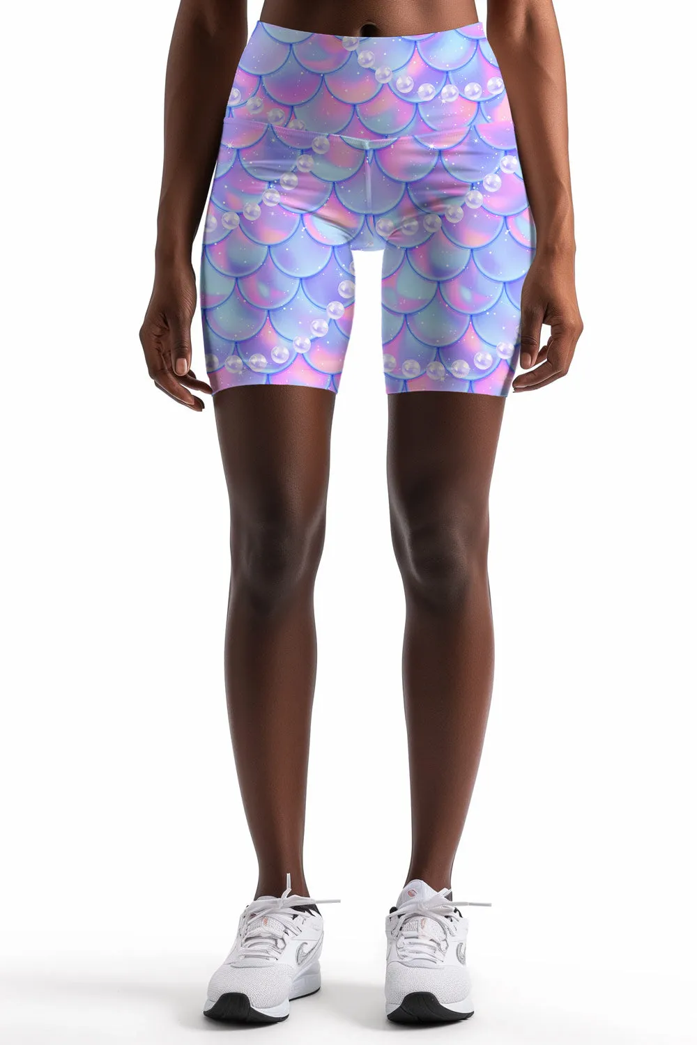 Making Waves Karen Purple Mermaid Print Yoga Biker Shorts - Women