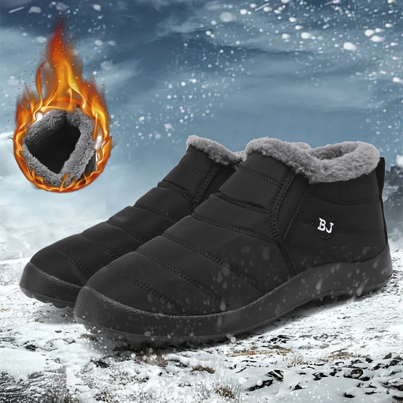 Mens Ankle Snow Boots - Warm Fleece Lined, Non-Slip, Plush Comfy, EVA Insole, Round Toe, Canvas Upper, Perfect for Fall and Winter Hiking, Trekking, and Outdoor Activities