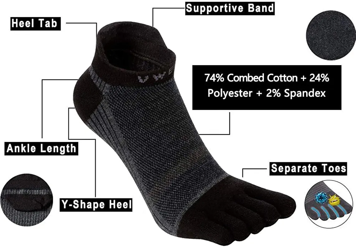 Men's Cotton Toe Socks Five Finger Socks No Show Crew Athletic Socks for Running 4 Pairs(Size 7-11)