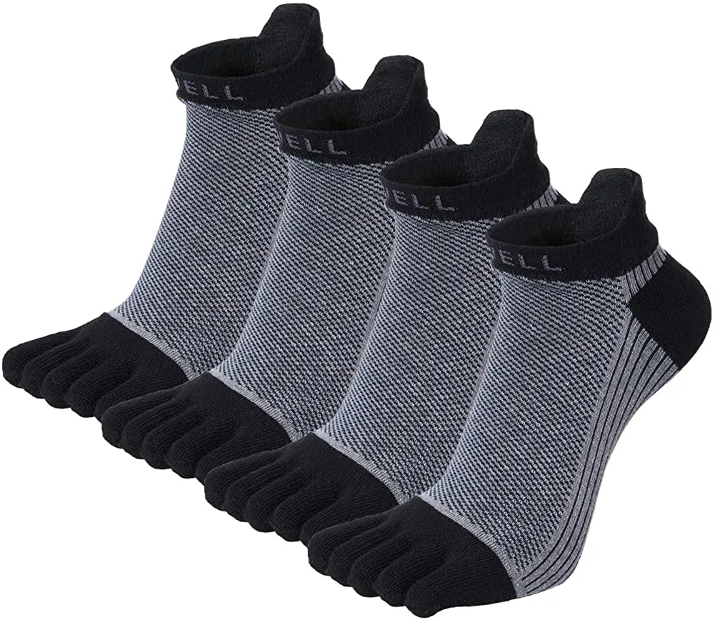 Men's Cotton Toe Socks Five Finger Socks No Show Crew Athletic Socks for Running 4 Pairs(Size 7-11)