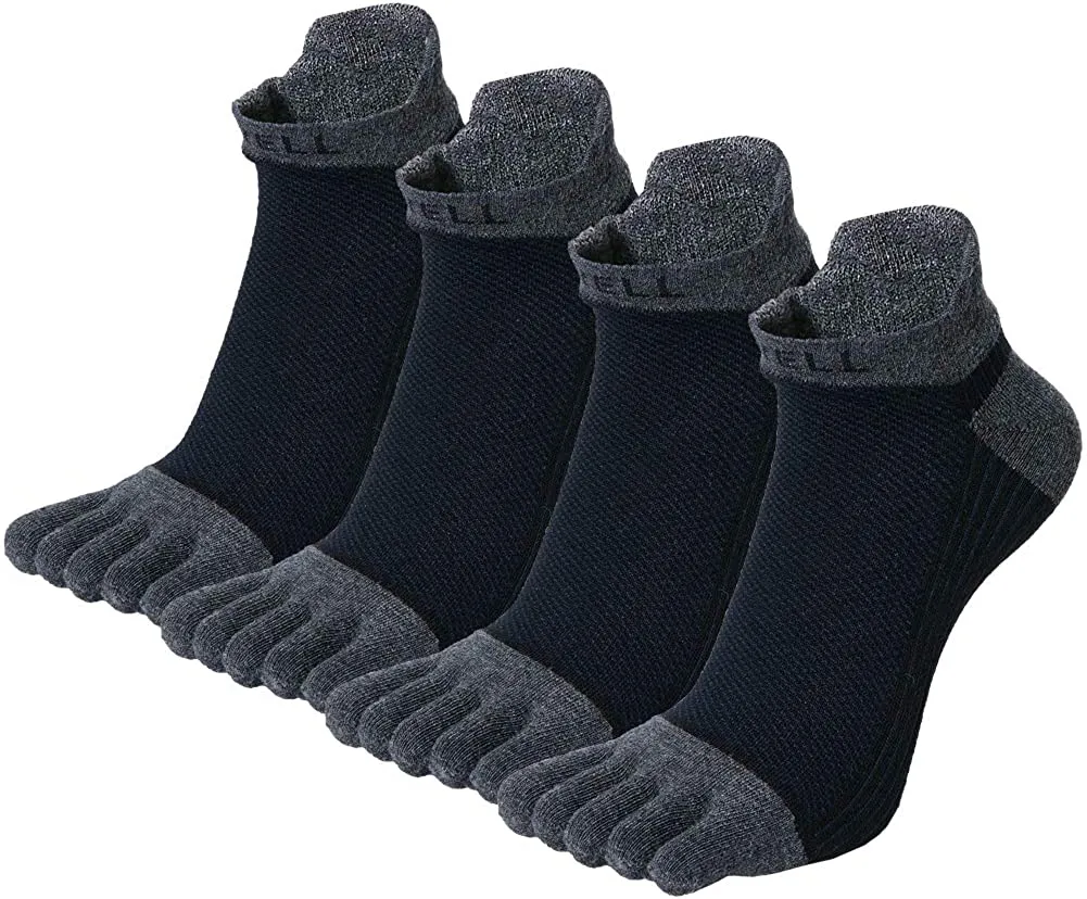 Men's Cotton Toe Socks Five Finger Socks No Show Crew Athletic Socks for Running 4 Pairs(Size 7-11)