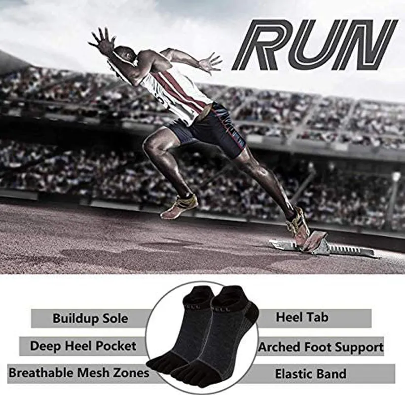 Men's Cotton Toe Socks Five Finger Socks No Show Crew Athletic Socks for Running 4 Pairs(Size 7-11)