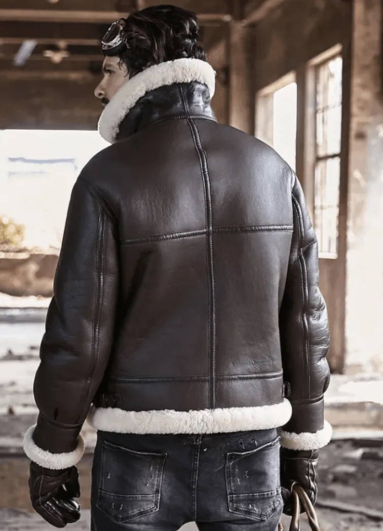 Mens Leather B3 Shearling Classic Sheepskin Bomber Jacket