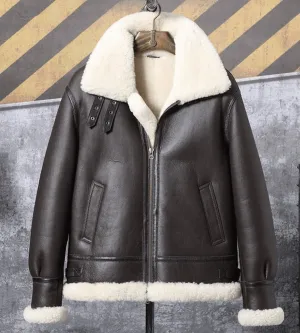 Mens Leather B3 Shearling Classic Sheepskin Bomber Jacket