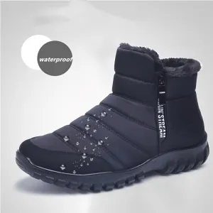 Men's Solid Snow Boots With Side Zipper, Warm Fleece Cozy Non-slip Ankle Boots Plush Comfy Outdoor Hiking Shoes Lined Trekking Shoes, Winter