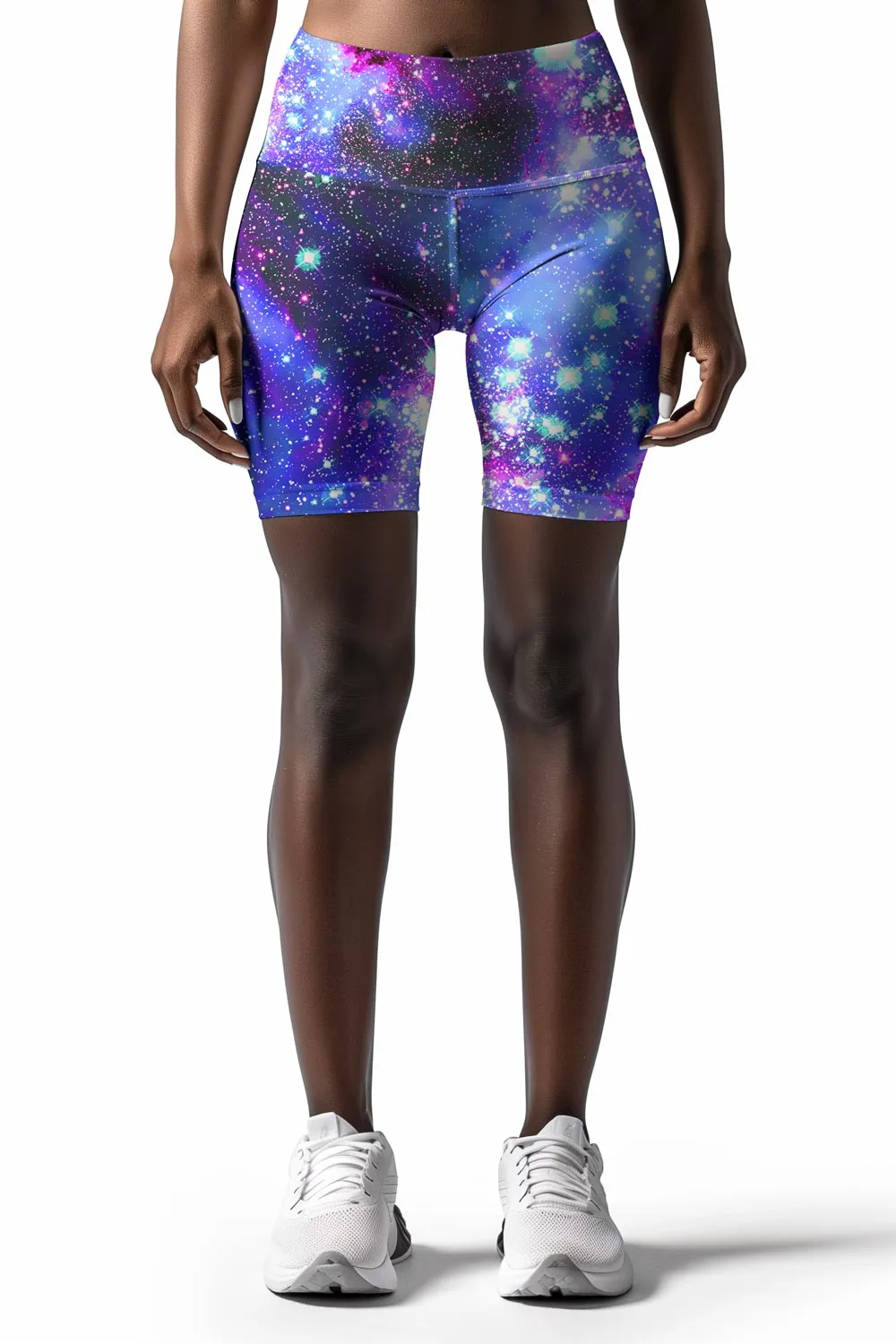 Milky-Way Karen Purple Galaxy Printed Sporty Yoga Biker Shorts - Women