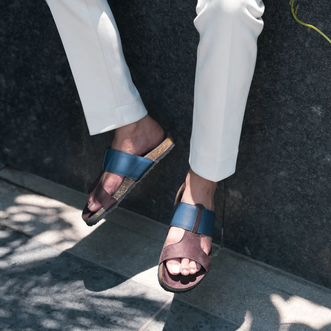 Monkstory Cork Cross-Strap Sandals -  Brown and blue