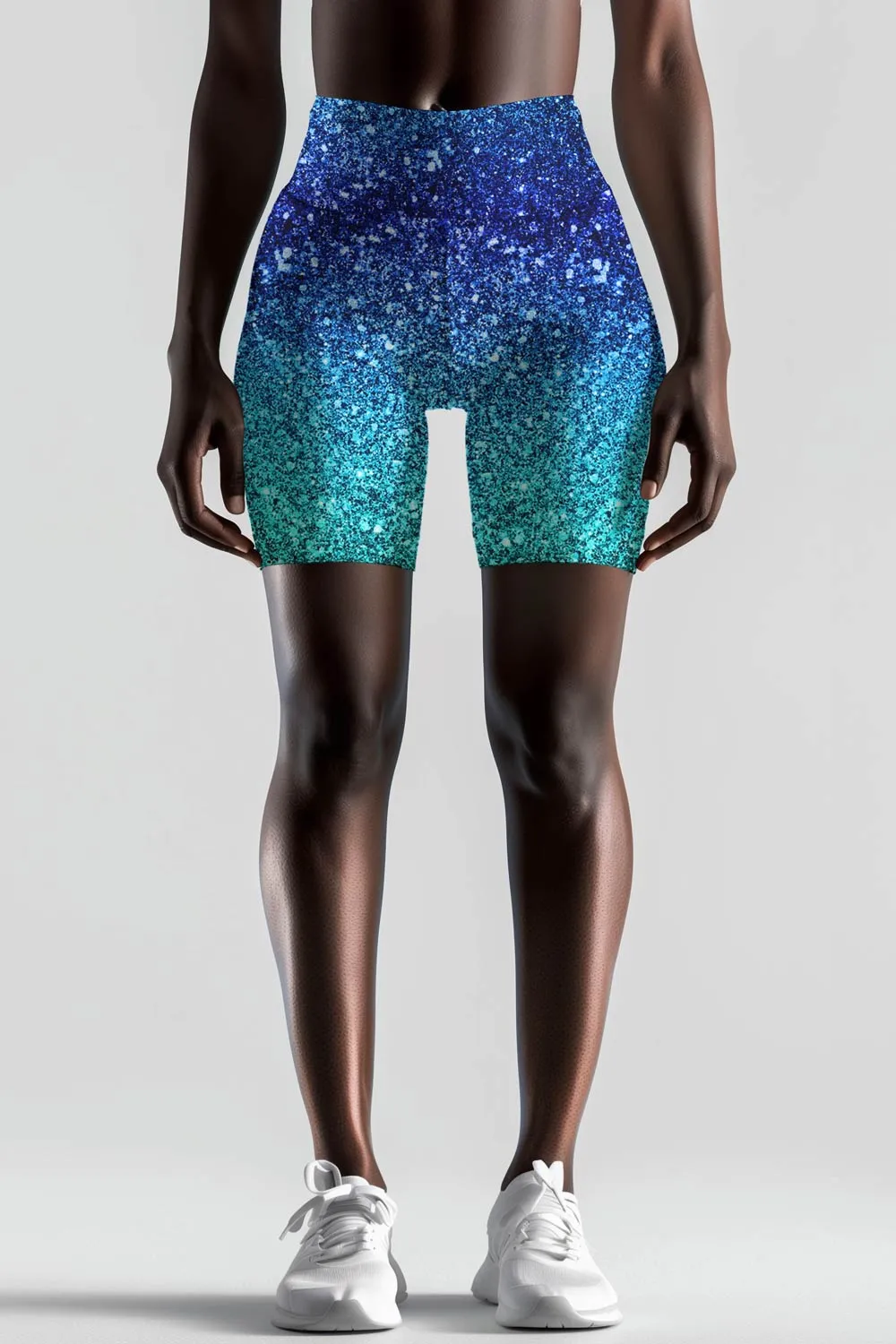 Ocean Drive Karen Blue Glitter Print Workout Yoga Biker Shorts - Women