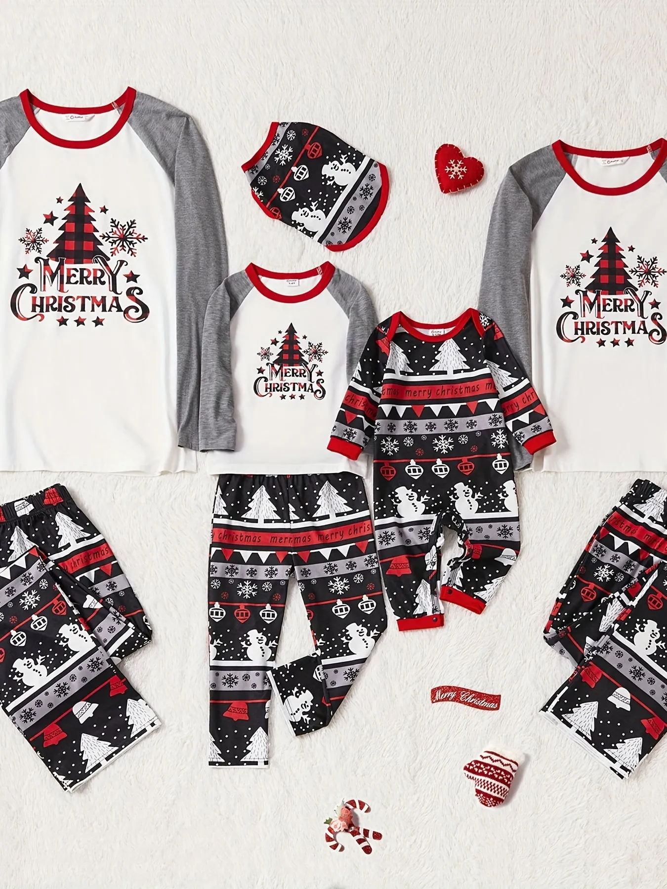 PatPat Christmas Family Matching Tree & Snowflake Graphic and Letters Print Grey Crew Neck Round Neck Long*Sleeve Sets (Flame Resistant) For Spring & Autumn/Fall & Winter Outdoors