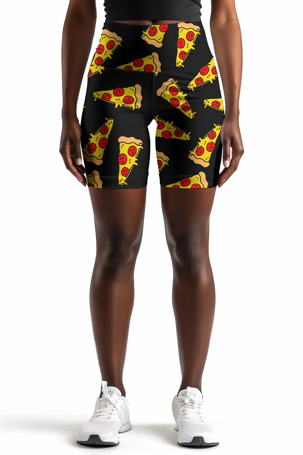 Pepperoni Karen Black Pizza Print Performance Biker Shorts - Women