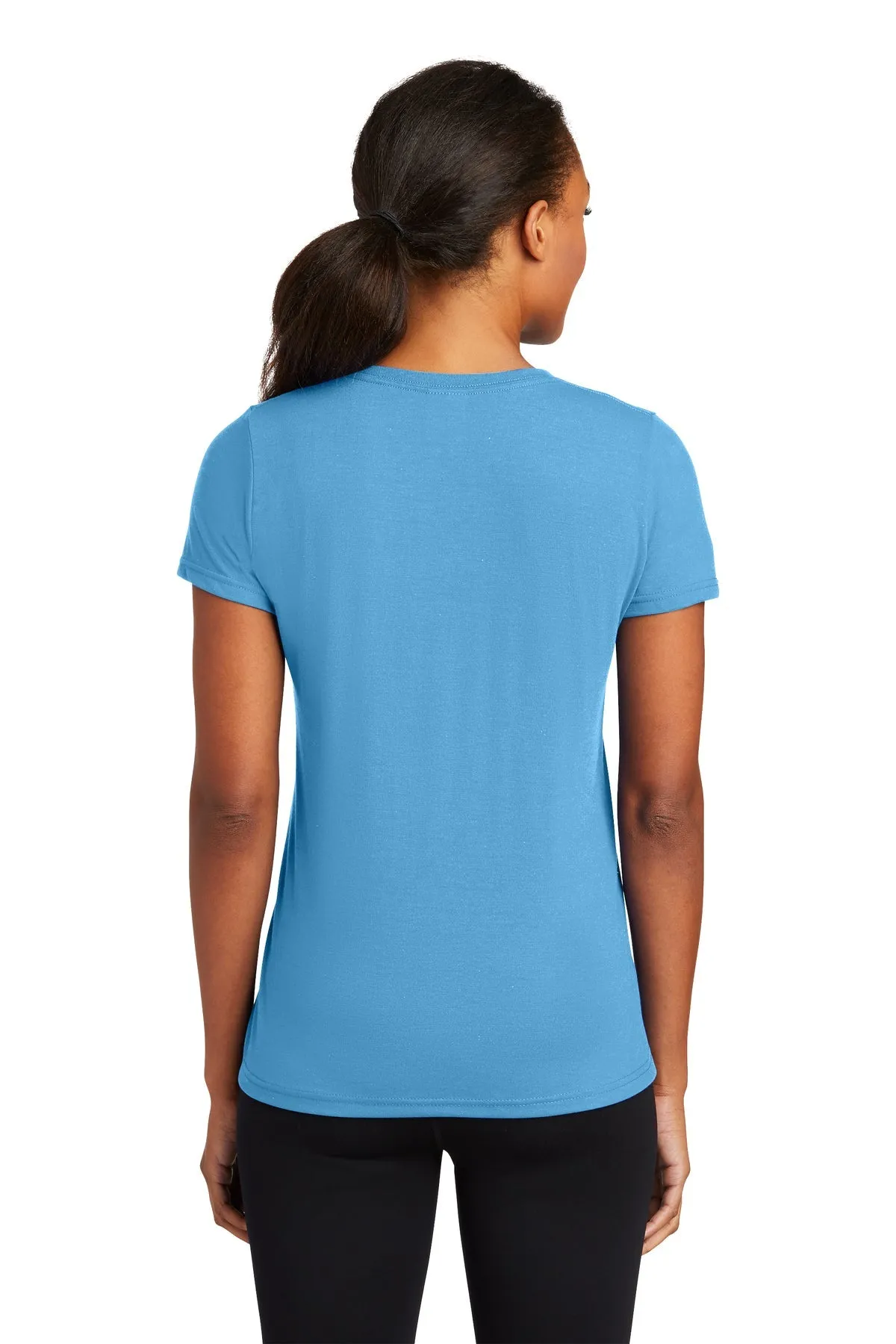 Port & Company Ladies Performance Blend Custom V-Neck Tee's, Aquatic Blue