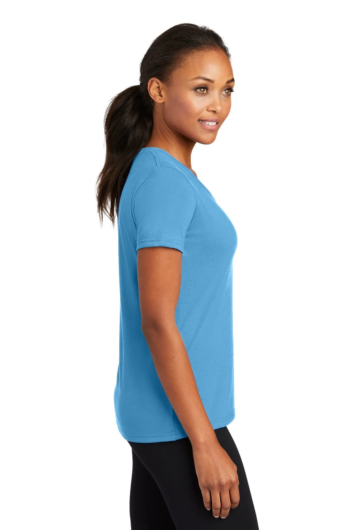 Port & Company Ladies Performance Blend Custom V-Neck Tee's, Aquatic Blue