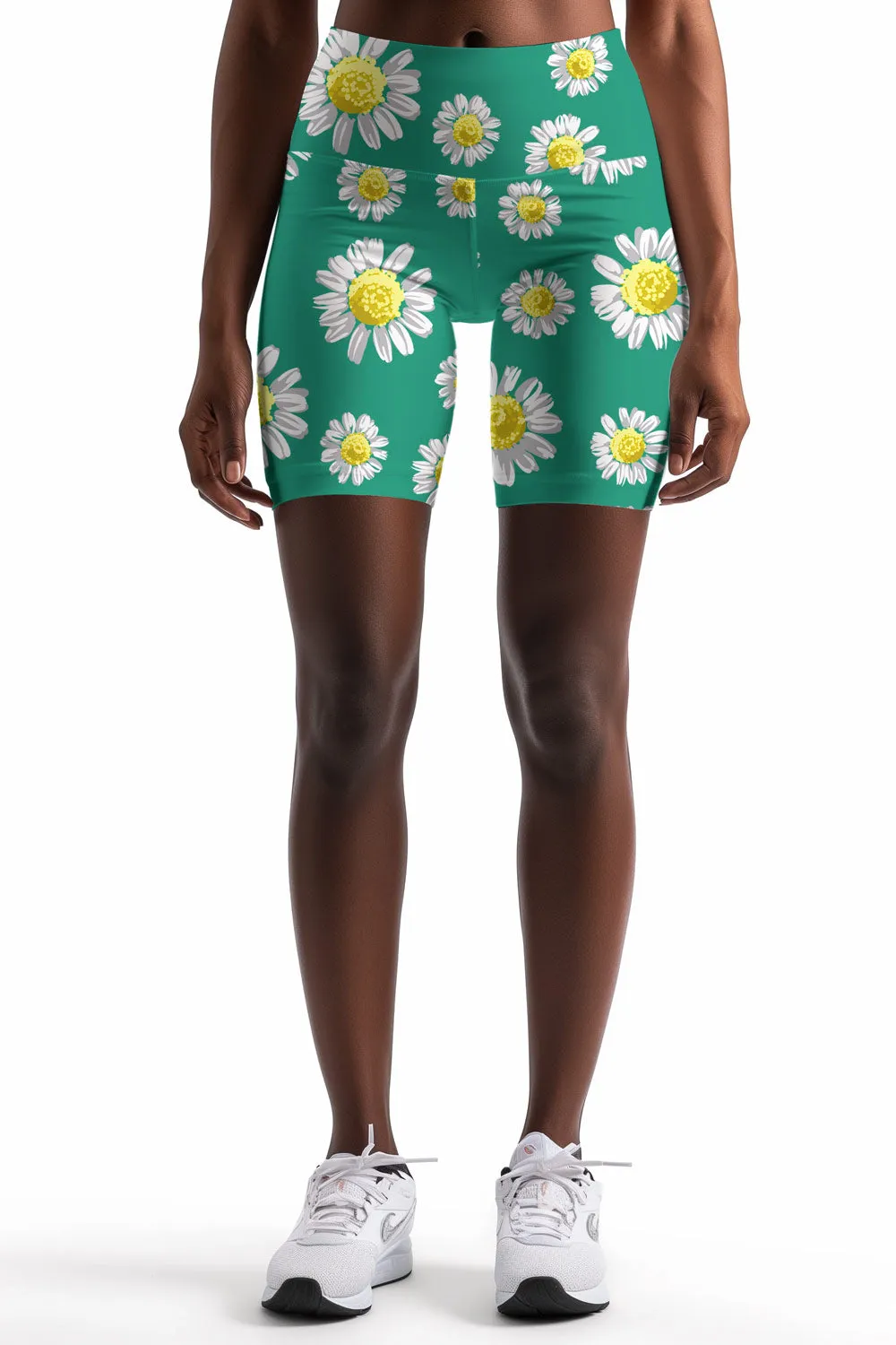 Remarkable Daisy Karen Emerald Green Floral Yoga Biker Shorts - Women