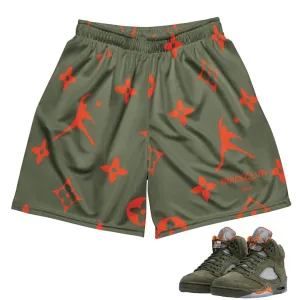 Retro 5 Olive/Solar Orange Mesh Shorts