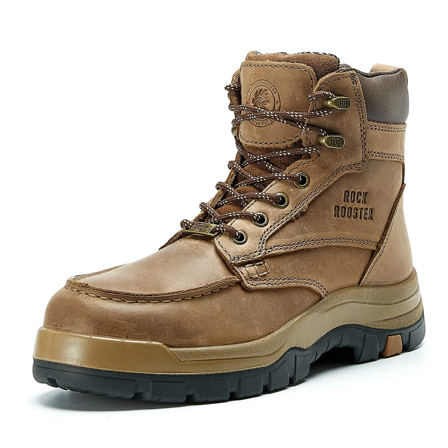 ROCKROOSTER Zumbro 6 inch Wide Steel Toe, Waterproof, Rubber Outsole, EH Protection,, ASTM 2413, Work Boots AK370