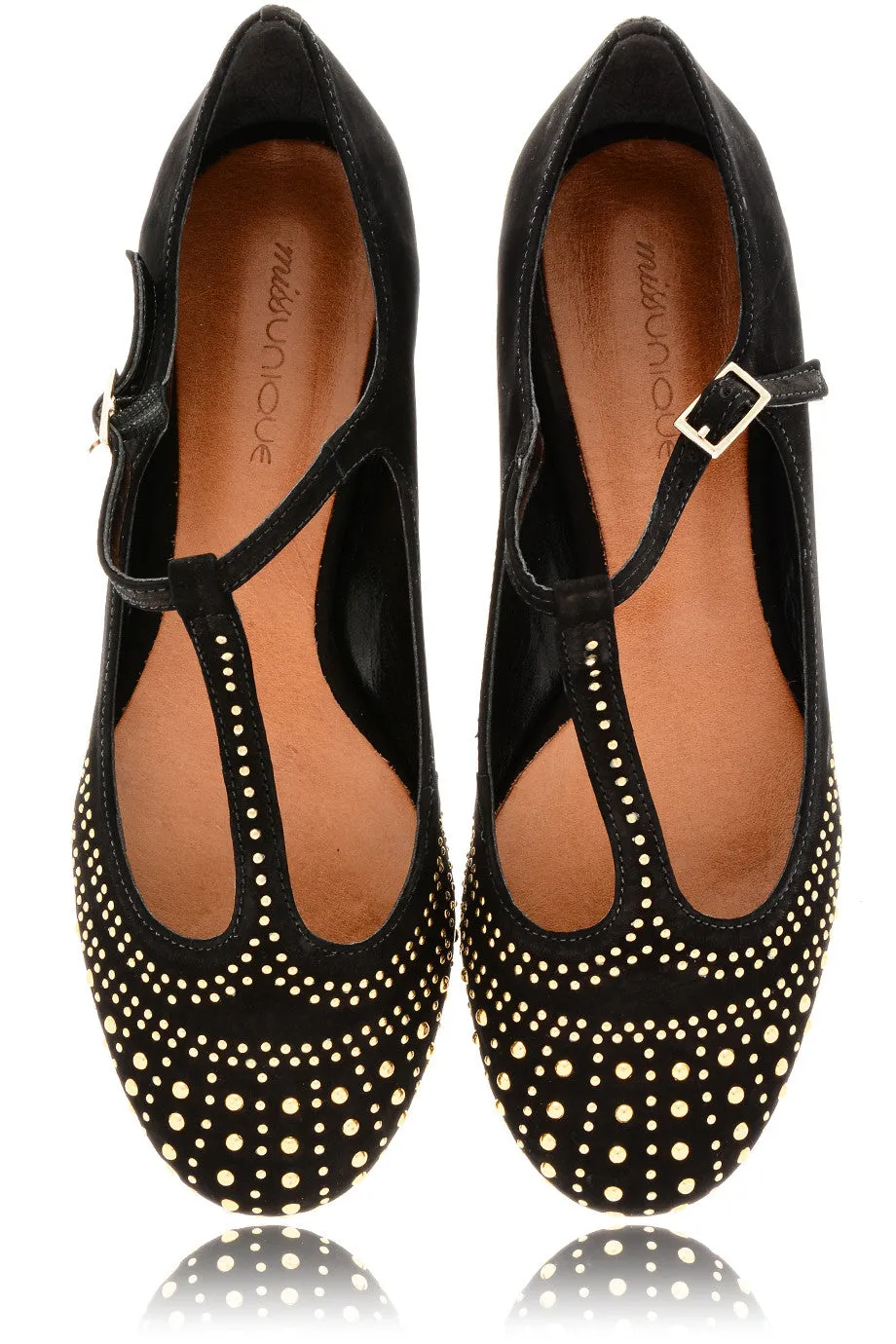 SABILE Black Studded Ballerinas