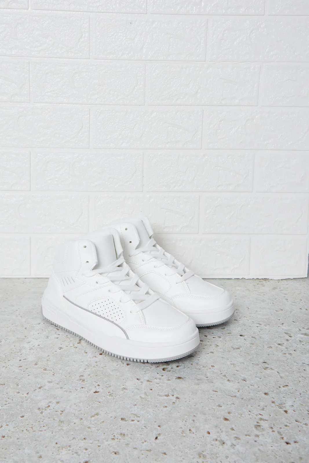 Senior Boys White Material Block Hightop Sneakers