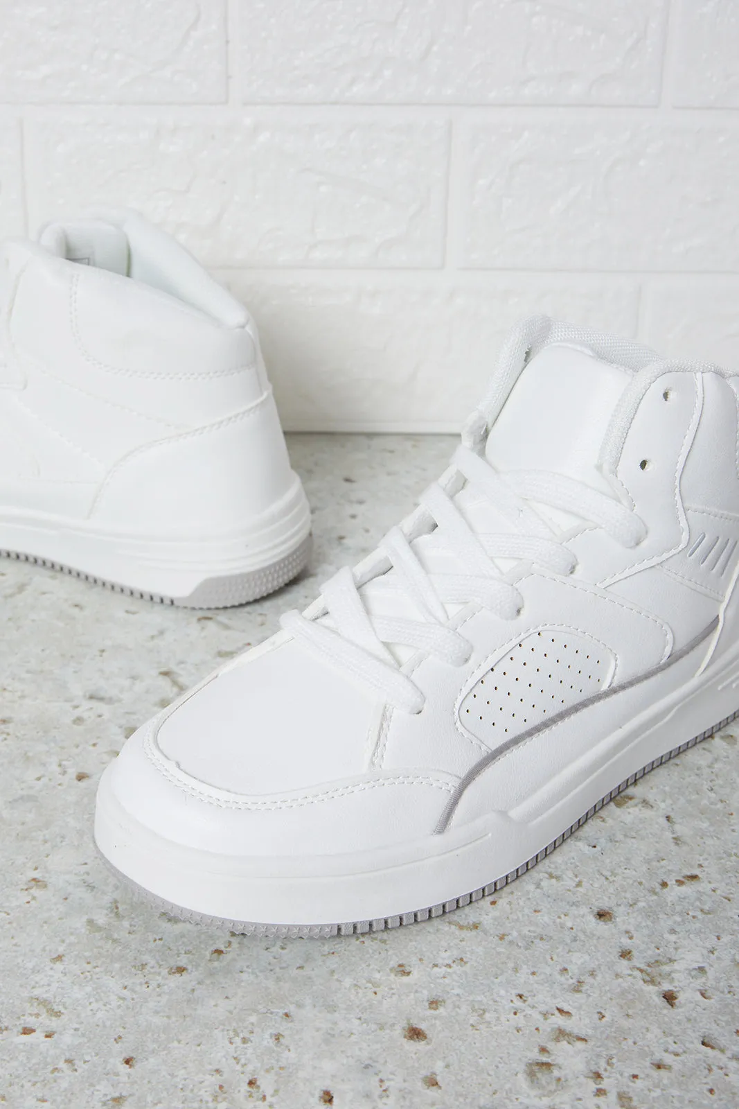 Senior Boys White Material Block Hightop Sneakers