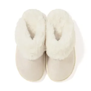 Suede Eco Fur Room Shoes Ivory