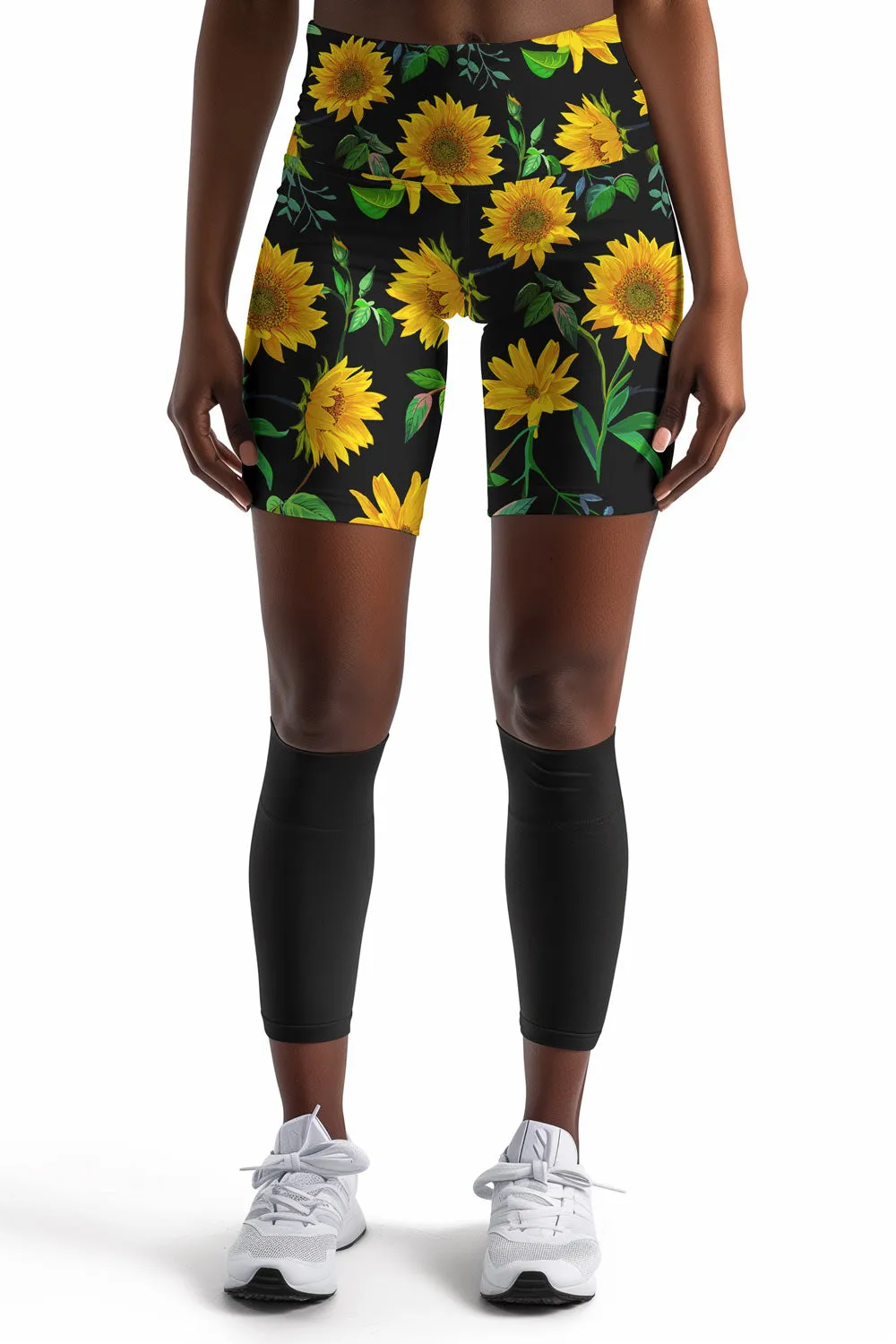 Sunnyflower Karen Black Floral Performance Yoga Biker Shorts - Women