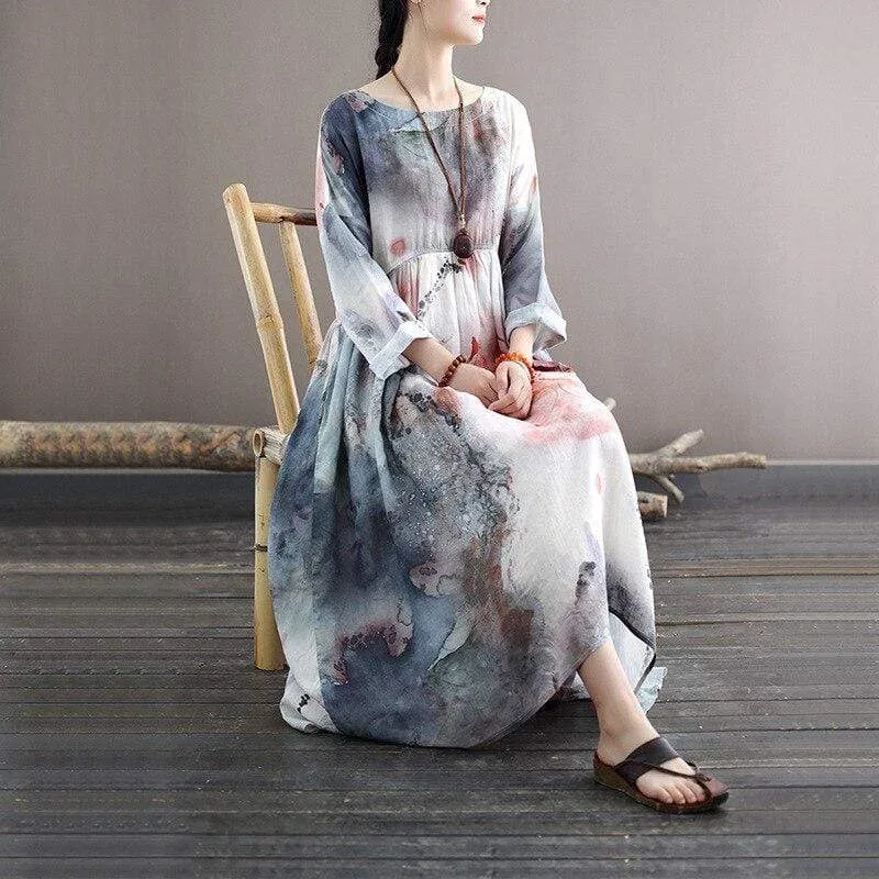 Sweet Serenity Watercolor Midi Dress